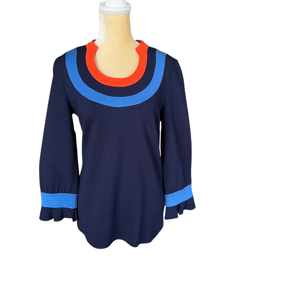 CK Bradley Preppy Navy Orange Top Blouse Size Medium